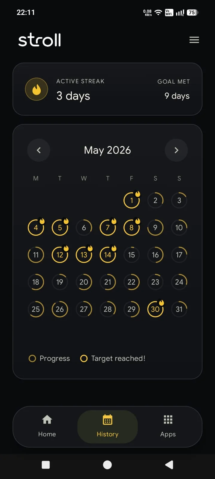 Stroll app history for healthy phone habits